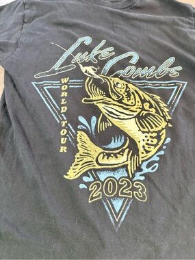 Brandy Melville Black Tee with Yellow and Light Blue Fish Graphic